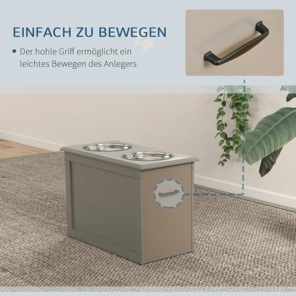 Futterstation Erhöhte Fressnäpfe 1 Stauraum 2 Edelstahl Futternäpfe, 60 Cm X 30 Cm X 41 Cm, Grau