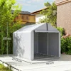 Garagenzelt 2,2 X 1,6 M Wasserdicht Gerätezelt Mit Rolltür Satteldach Stahlrahmen, UV beständig Hellgrau