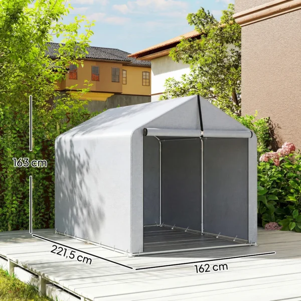 Garagenzelt 2,2 X 1,6 M Wasserdicht Gerätezelt Mit Rolltür Satteldach Stahlrahmen, UV beständig Hellgrau