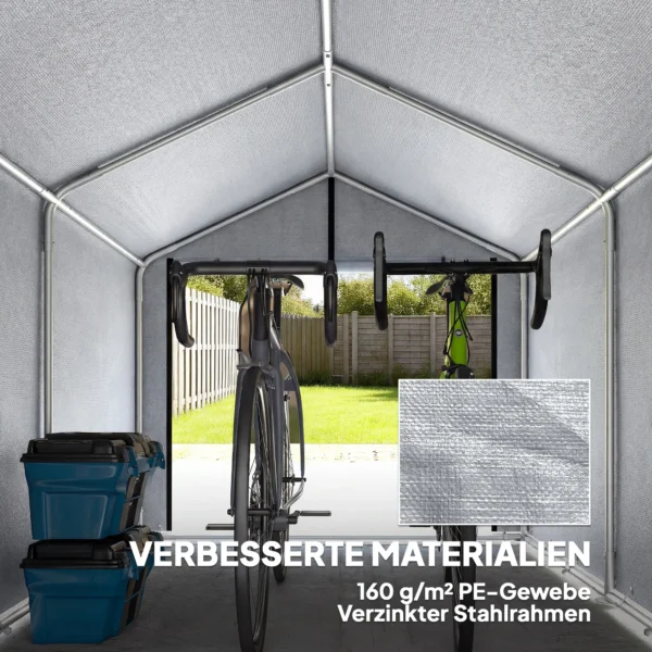 Garagenzelt 2,2 X 1,6 M Wasserdicht Gerätezelt Mit Rolltür Satteldach Stahlrahmen, UV beständig Hellgrau