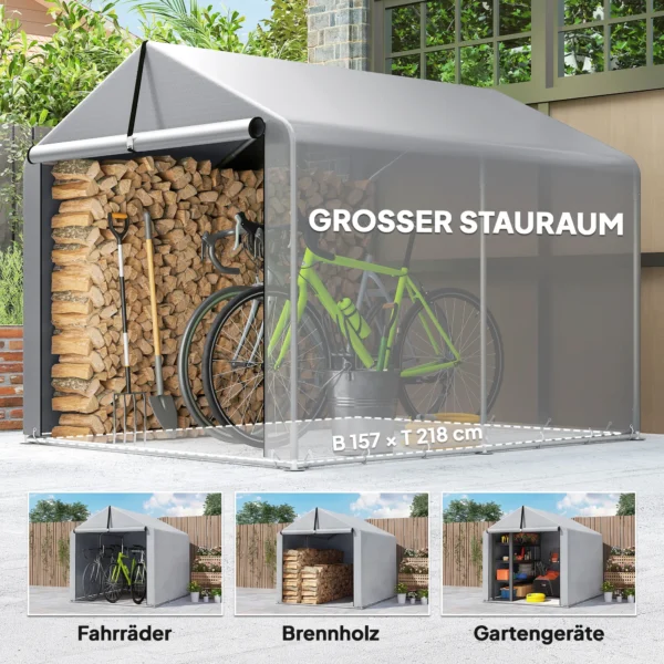 Garagenzelt 2,2 X 1,6 M Wasserdicht Gerätezelt Mit Rolltür Satteldach Stahlrahmen, UV beständig Hellgrau