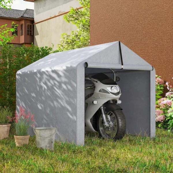 Garagenzelt 2,2 X 1,6 M Wasserdicht Gerätezelt Mit Rolltür Satteldach Stahlrahmen, UV beständig Hellgrau