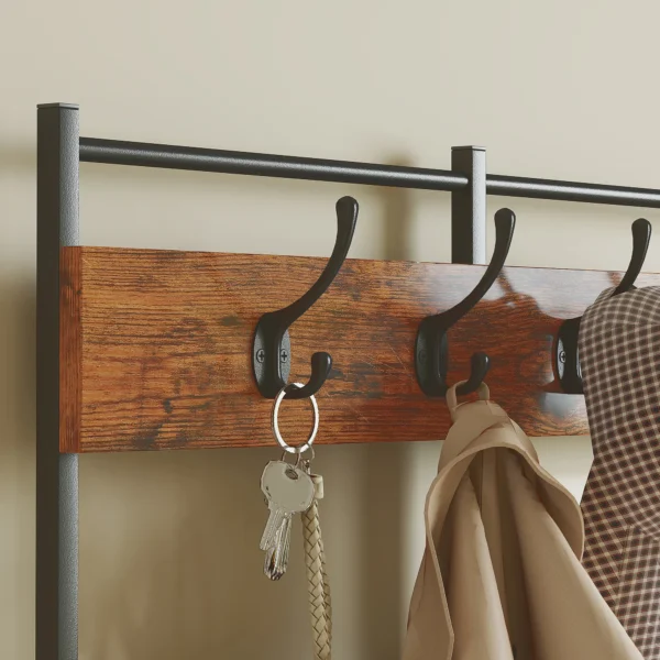 Garderobenständer, Kleiderständer Mit Stoff Schublade, 14 Haken Für Flur, Schlafzimmer, Rustikal Braun, Höhe 183 Cm