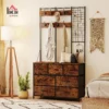 Garderobenständer, Kleiderständer Mit Stoff Schublade, 14 Haken Für Flur, Schlafzimmer, Rustikal Braun, Höhe 183 Cm