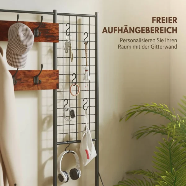 Garderobenständer, Kleiderständer Mit Stoff Schublade, 14 Haken Für Flur, Schlafzimmer, Rustikal Braun, Höhe 183 Cm