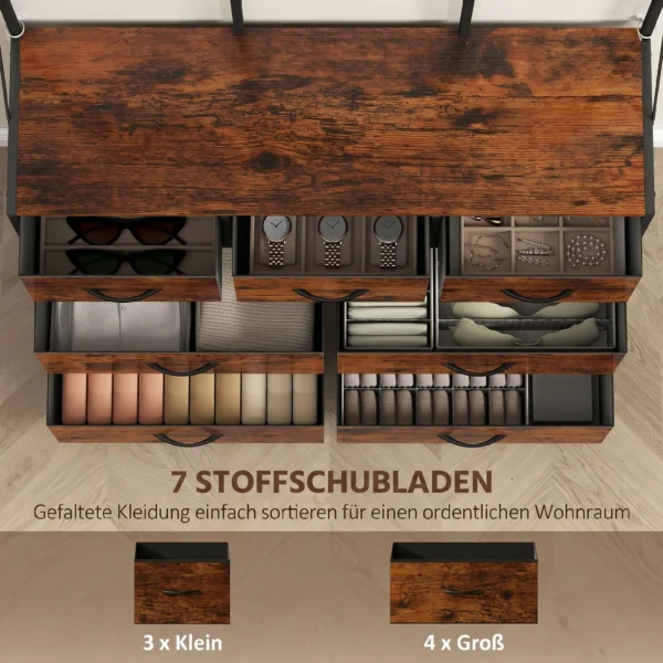 Garderobenständer, Kleiderständer Mit Stoff Schublade, 14 Haken Für Flur, Schlafzimmer, Rustikal Braun, Höhe 183 Cm