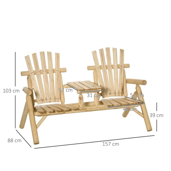 Gartenbank Kombination Für 2 Personen, Integrierter Tisch, Naturholz, 157 X 88 X 103 Cm