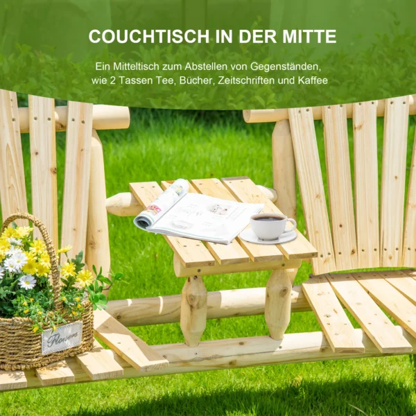 Gartenbank Kombination Für 2 Personen, Integrierter Tisch, Naturholz, 157 X 88 X 103 Cm