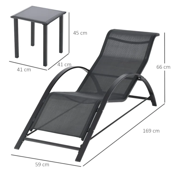 Gartenlounge Set, 2 Liegen Mit Beistelltisch, Atmungsaktiver Stoff, Stabiler Metallrahmen, Schwarz