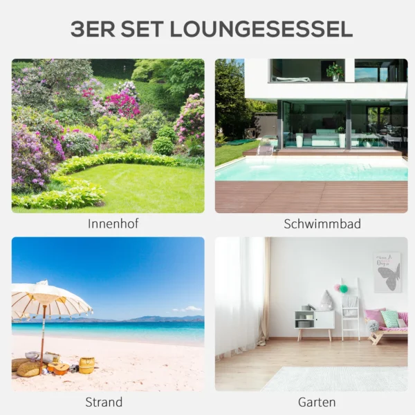 Gartenlounge Set, 2 Liegen Mit Beistelltisch, Atmungsaktiver Stoff, Stabiler Metallrahmen, Schwarz