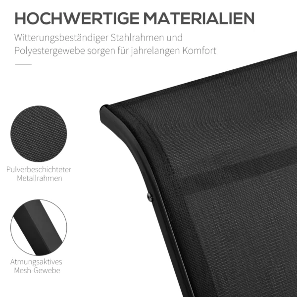 Gartenlounge Set, 2 Liegen Mit Beistelltisch, Atmungsaktiver Stoff, Stabiler Metallrahmen, Schwarz