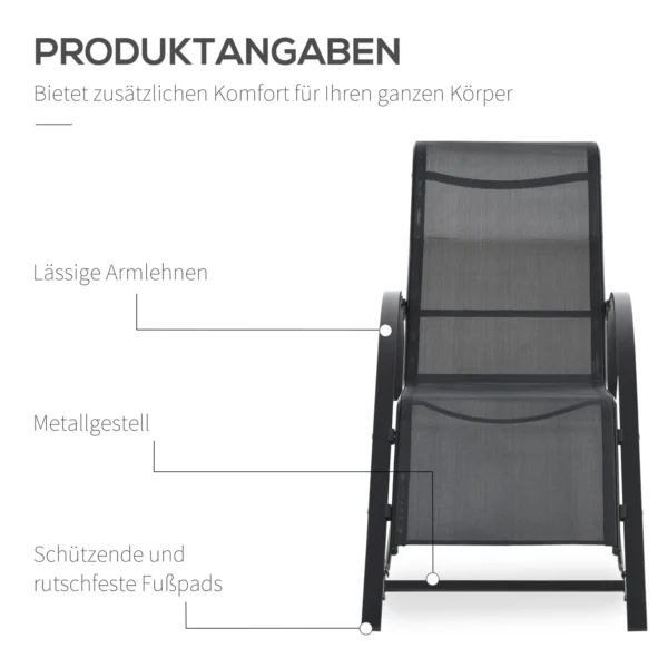 Gartenlounge Set, 2 Liegen Mit Beistelltisch, Atmungsaktiver Stoff, Stabiler Metallrahmen, Schwarz