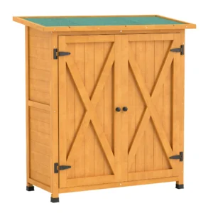 Gartenschrank, Geräteschuppen Aus Holz, Wetterfest Geräteschrank Mit 2 Türen Asphaltdach 110 X 55 X 117 Cm, Gelb