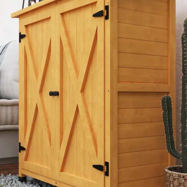 Gartenschrank, Geräteschuppen Aus Holz, Wetterfest Geräteschrank Mit 2 Türen Asphaltdach 110 X 55 X 117 Cm, Gelb
