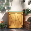 Gartenschrank, Geräteschuppen Aus Holz, Wetterfest Geräteschrank Mit 2 Türen Asphaltdach 110 X 55 X 117 Cm, Gelb