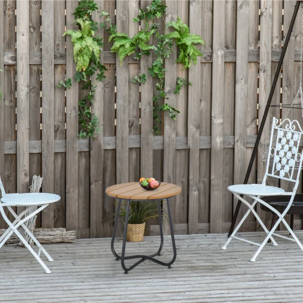 Gartentisch Rundtisch Elegant Gartenmöbel Stabil Verstellbare Füße Dekoration Garten Terrasse Wohnzimmer Stahlboden Braun Ø49 X 48H Cm