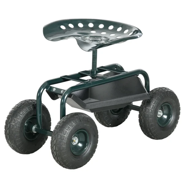 Gartenwagen Mit Sitz, Drehbar, Höhenverstellbar, Bis 150 Kg, Stahl, Dunkelgrün