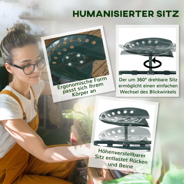 Gartenwagen Mit Sitz, Drehbar, Höhenverstellbar, Bis 150 Kg, Stahl, Dunkelgrün