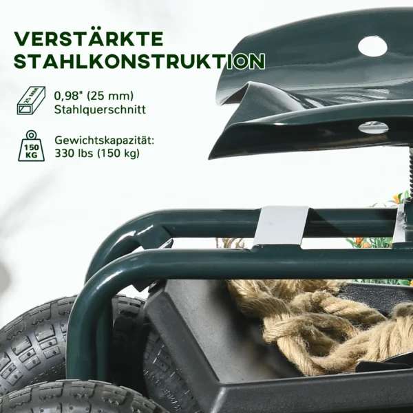 Gartenwagen Mit Sitz, Drehbar, Höhenverstellbar, Bis 150 Kg, Stahl, Dunkelgrün