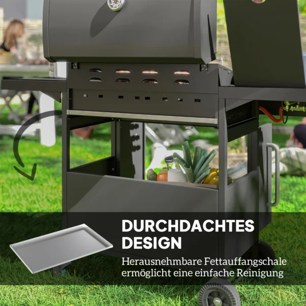 Gasgrill 15,2 KW Grillwagen Inkl 5 Edelstahl Brenner Rolle Seitenkocher 129,5 X 56 X 110 Cm Schwarz