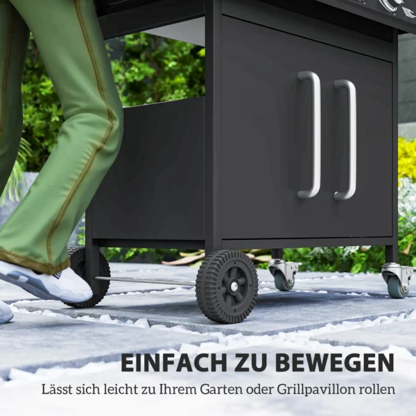 Gasgrill 15,2 KW Grillwagen Inkl 5 Edelstahl Brenner Rolle Seitenkocher 129,5 X 56 X 110 Cm Schwarz