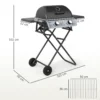 Gasgrill 5,6 KW Grillwagen Inkl 2 Edelstahl Brenner Klappbar Seitenablagen Rolle 101 X 50 X 102 Cm Schwarz