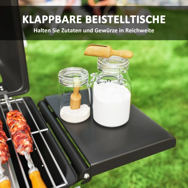 Gasgrill 5,6 KW Grillwagen Inkl 2 Edelstahl Brenner Klappbar Seitenablagen Rolle 101 X 50 X 102 Cm Schwarz