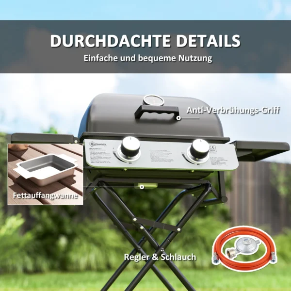 Gasgrill 5,6 KW Grillwagen Inkl 2 Edelstahl Brenner Klappbar Seitenablagen Rolle 101 X 50 X 102 Cm Schwarz