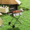 Gasgrill 5,6 KW Grillwagen Inkl 2 Edelstahl Brenner Klappbar Seitenablagen Rolle 101 X 50 X 102 Cm Schwarz