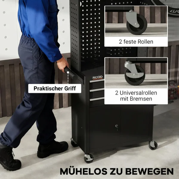 Gereedschapskast Op Wielen Met Geperforeerde Plaat, 3 Lades Voor Garage En Werkplaats, Zwart