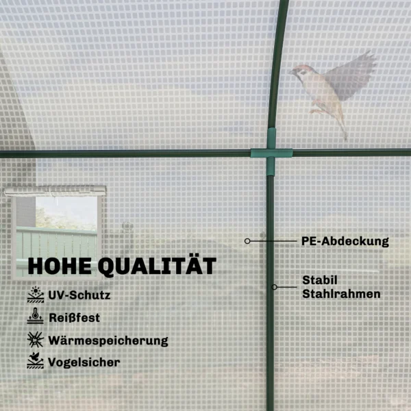 Gewächshaus Mit Fernster, Tür, Foliengewächshaus Aus Stahl, 300x100x200cm, Weiß