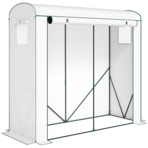 Gewächshaus Mit Netzfenstern Aufrollbarer Tür, Foliengewächshaus Aus Stahl 200 X 75 X 188 Cm Weiß