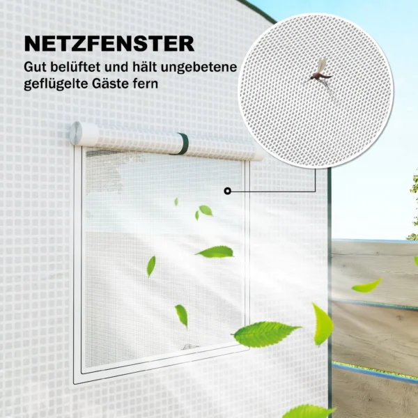 Gewächshaus Mit Netzfenstern Aufrollbarer Tür, Foliengewächshaus Aus Stahl 200 X 75 X 188 Cm Weiß