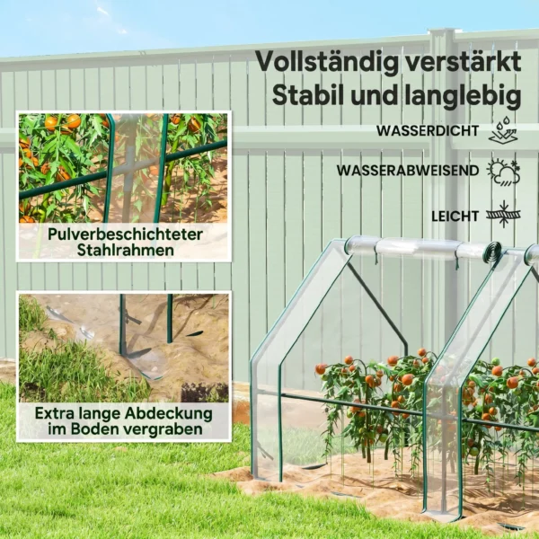Gewächshaus Mit Reißverschlussfenster, Winterfest Foliengewächshaus Aus Stahl 360 X 90 X 90 Cm Transparent