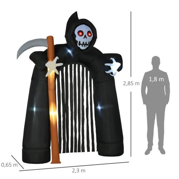 Große Halloween Gartendekoration Sensenmann Torbogen Selbstaufblasbar LED Beleuchtung 2,85 M