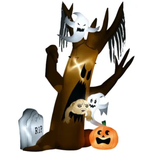 Halloween Deko, 2,40m Großer Geisterbaum, Selbstaufblasend, LED Beleuchtung, Für Außenbereiche