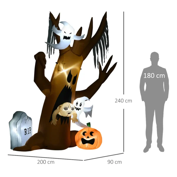 Halloween Deko, 2,40m Großer Geisterbaum, Selbstaufblasend, LED Beleuchtung, Für Außenbereiche