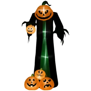 Halloween Deko, 2,40m Großer Kürbisgeist, Selbstaufblasend, LED Beleuchtung, Für Außenbereiche