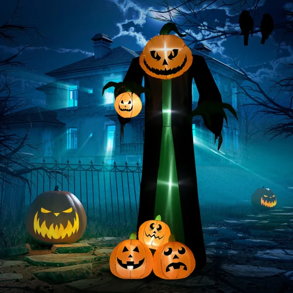 Halloween Deko, 2,40m Großer Kürbisgeist, Selbstaufblasend, LED Beleuchtung, Für Außenbereiche