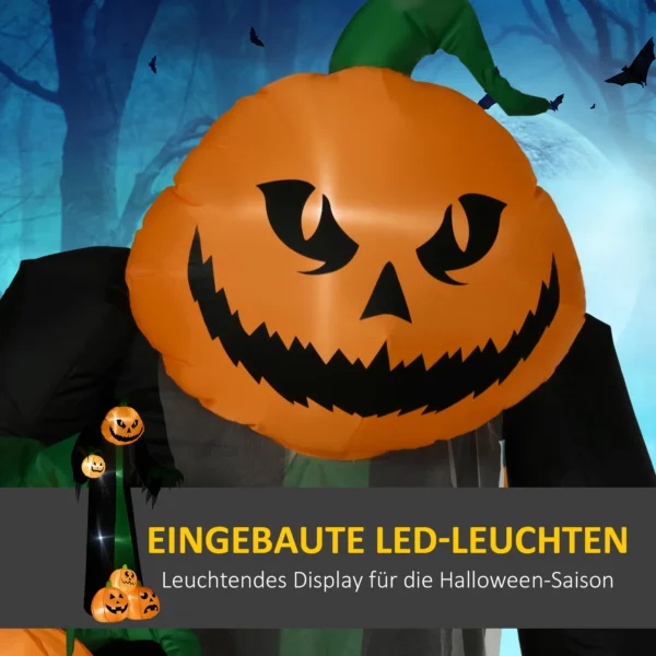 Halloween Deko, 2,40m Großer Kürbisgeist, Selbstaufblasend, LED Beleuchtung, Für Außenbereiche