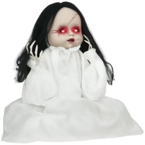 Halloween Dekoration Horrorpuppe, LED Augen, Heult, Springt Hoch, Geräusch & Bewegungssensor, 60 Cm