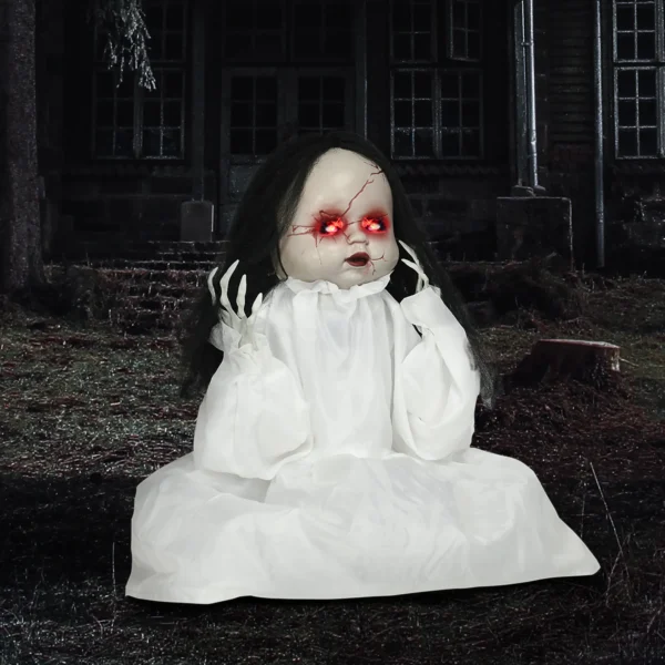 Halloween Dekoration Horrorpuppe, LED Augen, Heult, Springt Hoch, Geräusch & Bewegungssensor, 60 Cm