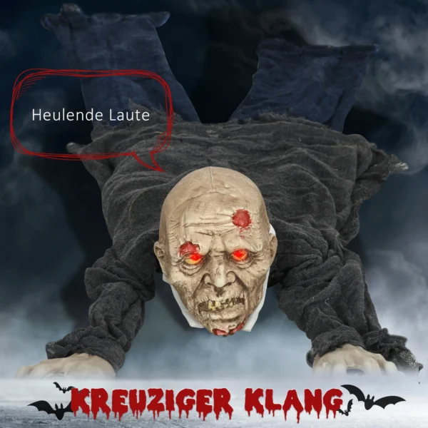 Halloween Dekoration Zombie, LED Augen, Heult Und Kriecht, Geräusch & Bewegungssensor, Batteriebetrieben, 159 Cm