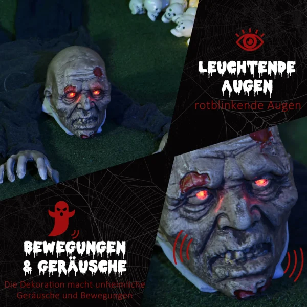 Halloween Dekoration Zombie, LED Augen, Heult Und Kriecht, Geräusch & Bewegungssensor, Batteriebetrieben, 159 Cm