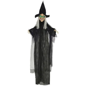 Halloween Hexe, Halloween Dekoration, Soundfunktion, Mit Bewegungssensor, LED Lichter, 130 Cm X 18 Cm X 183 Cm