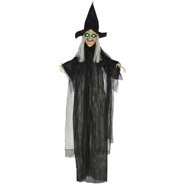 Halloween Hexe, Halloween Dekoration, Soundfunktion, Mit Bewegungssensor, LED Lichter, 130 Cm X 18 Cm X 183 Cm
