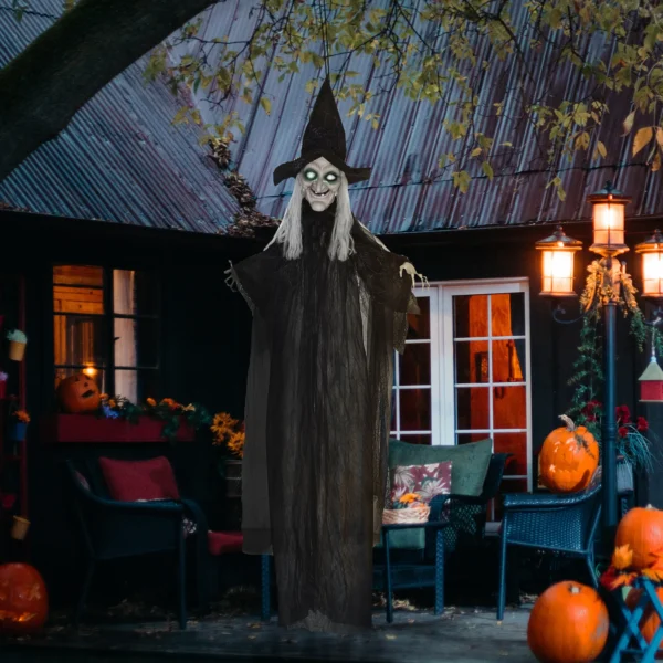 Halloween Hexe, Halloween Dekoration, Soundfunktion, Mit Bewegungssensor, LED Lichter, 130 Cm X 18 Cm X 183 Cm