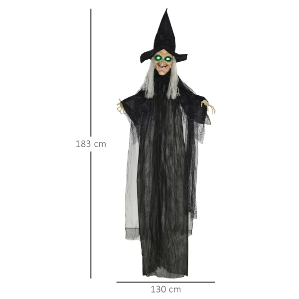 Halloween Hexe, Halloween Dekoration, Soundfunktion, Mit Bewegungssensor, LED Lichter, 130 Cm X 18 Cm X 183 Cm