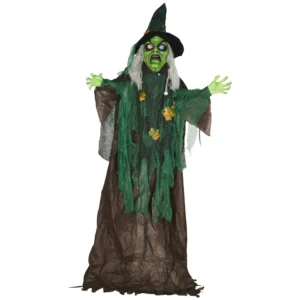 Halloween Hexe, Halloween Dekoration, Soundfunktion, Mit Bewegungssensor Und LED Lichtern, 60 Cm X 18 Cm X 183 Cm