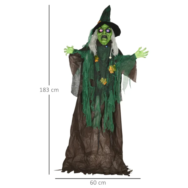 Halloween Hexe, Halloween Dekoration, Soundfunktion, Mit Bewegungssensor Und LED Lichtern, 60 Cm X 18 Cm X 183 Cm